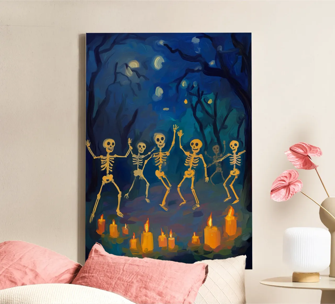 Scheletri danzanti Stampa artistica di Halloween tela con Cornice a cassetta da vintagepod