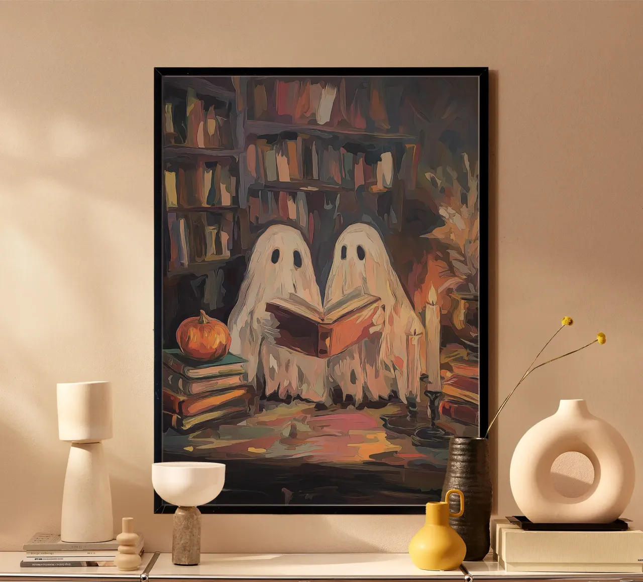 Fantasmi carini che leggono - Arte di Halloween di Dark Academia poster da vintagepod