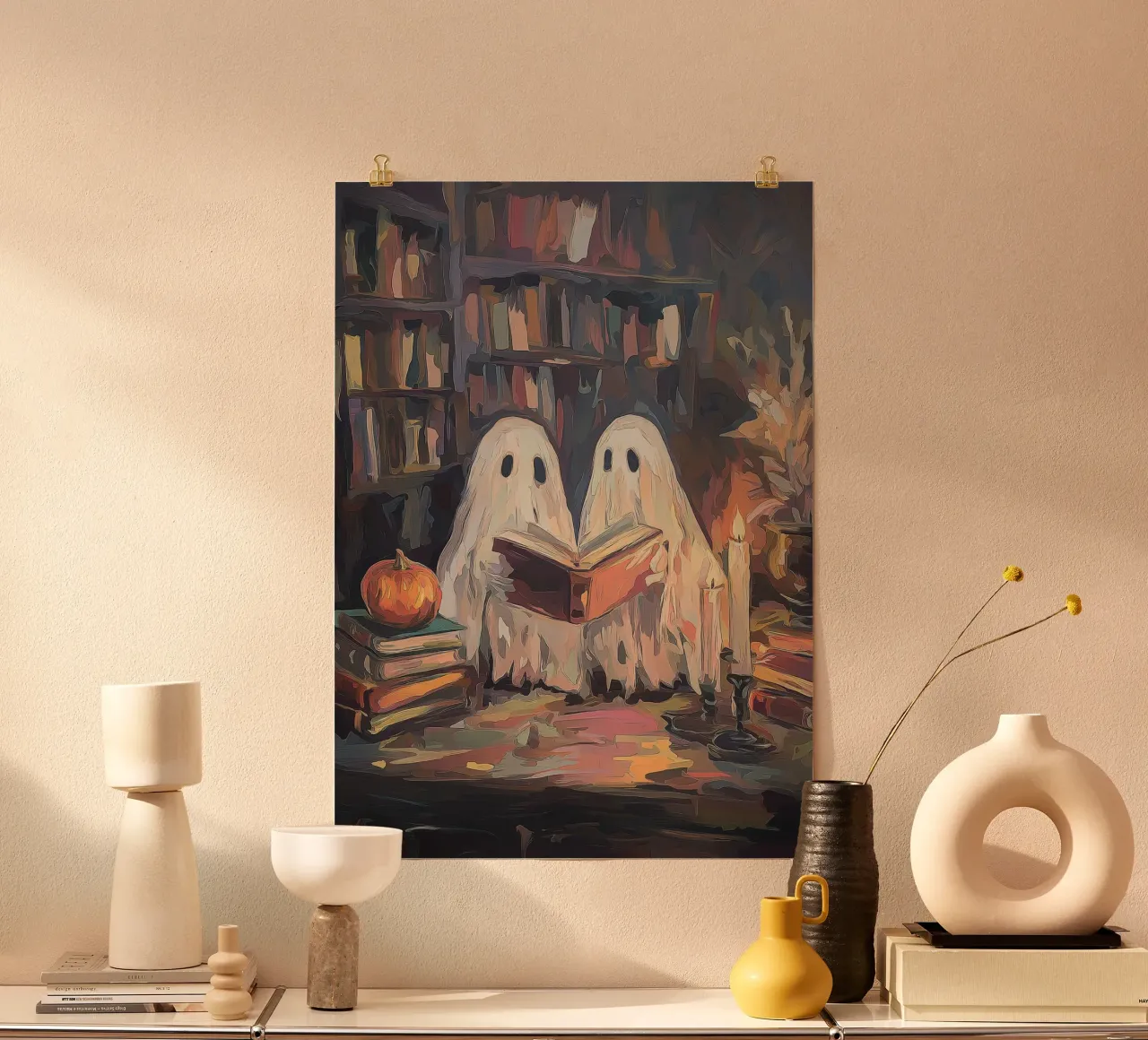 Fantasmi carini che leggono - Arte di Halloween di Dark Academia poster da vintagepod