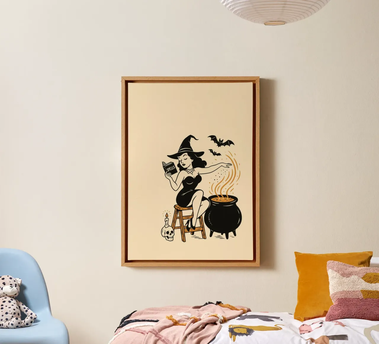 Retro Pin-Up Hexe Kunstdruck - Spooky Vibe Leinwand mit Schattenfugenrahmen von vintagepod