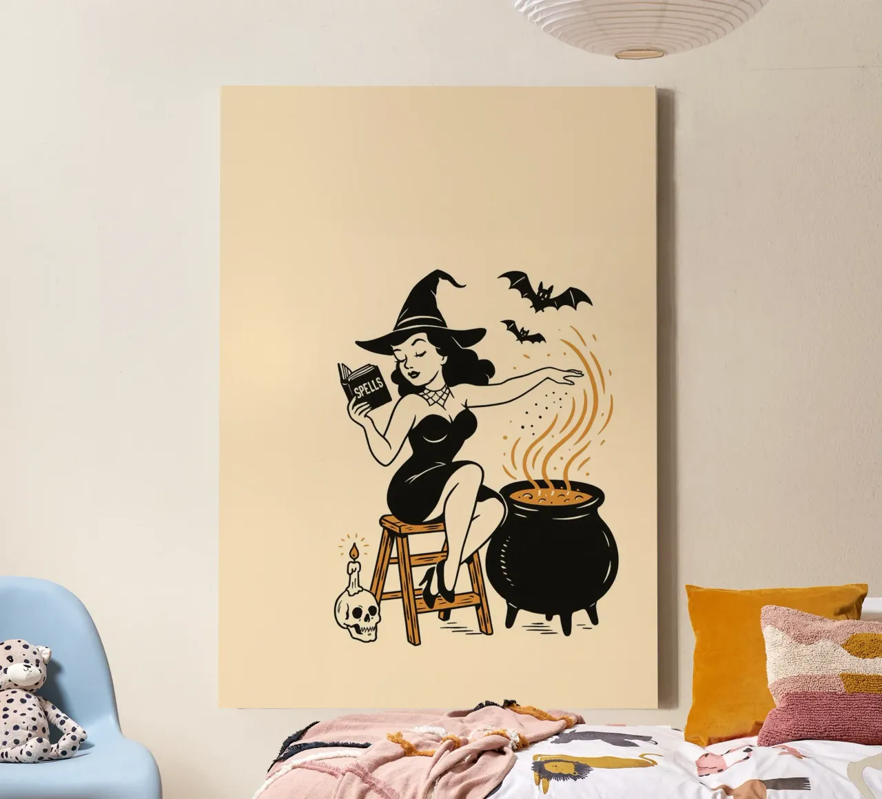 Retro Pin-Up Hexe Kunstdruck - Spooky Vibe Leinwand mit Schattenfugenrahmen von vintagepod