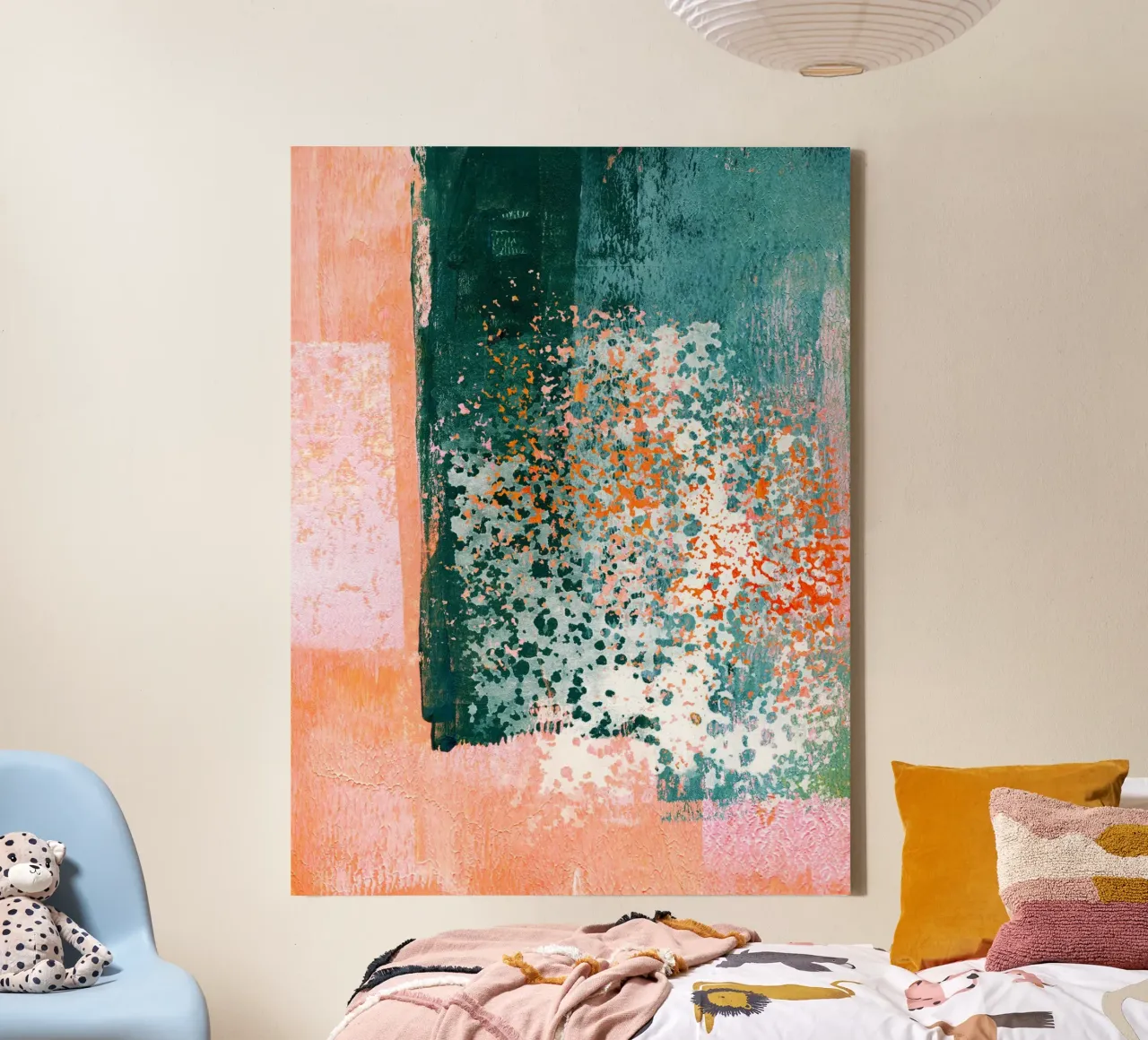 Surfaces 3 | Abstract in Green, Teal, Coral, Pink and White tela con Cornice a cassetta da sabidussi