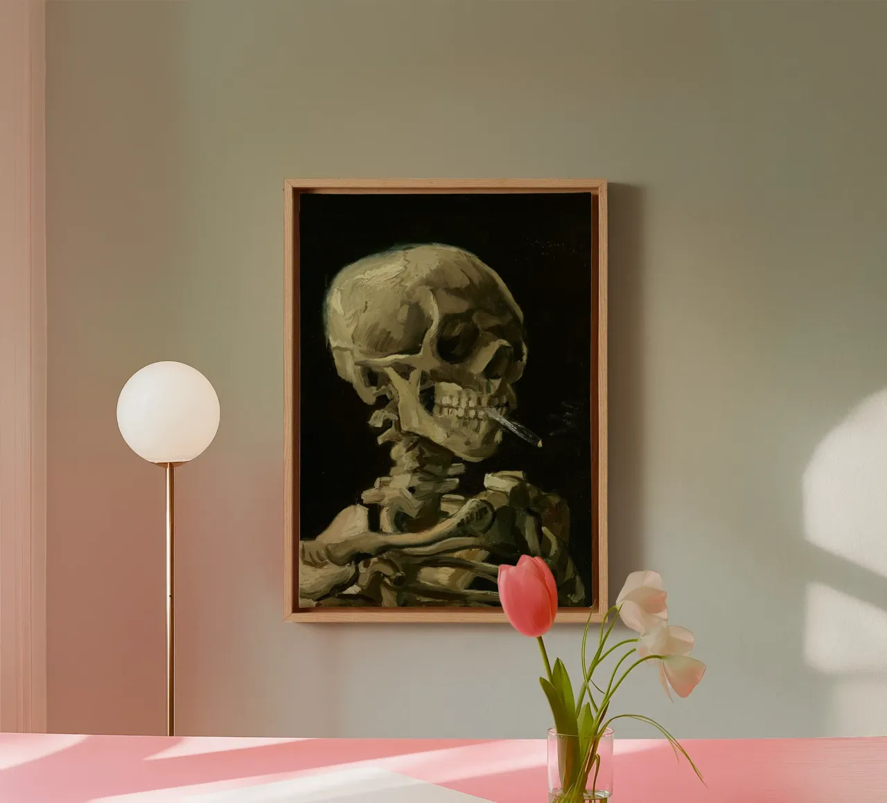 Van Goghs rokende skelet - Klassieke kunstdruk canvas met Baklijst van vintagepod