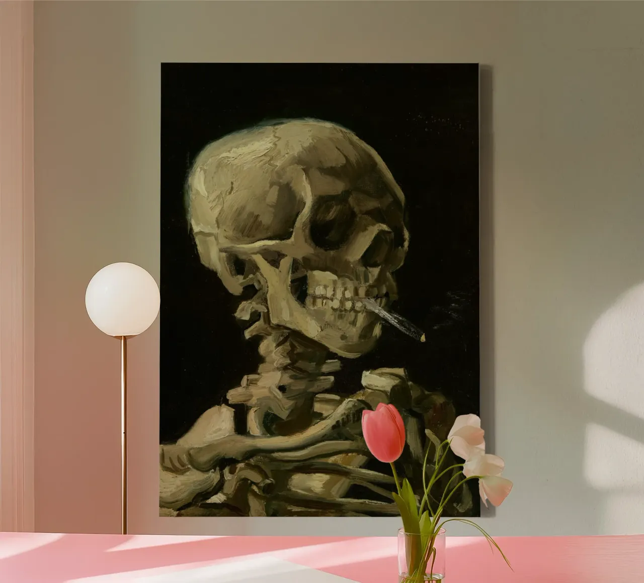 Van Goghs rokende skelet - Klassieke kunstdruk canvas met Baklijst van vintagepod