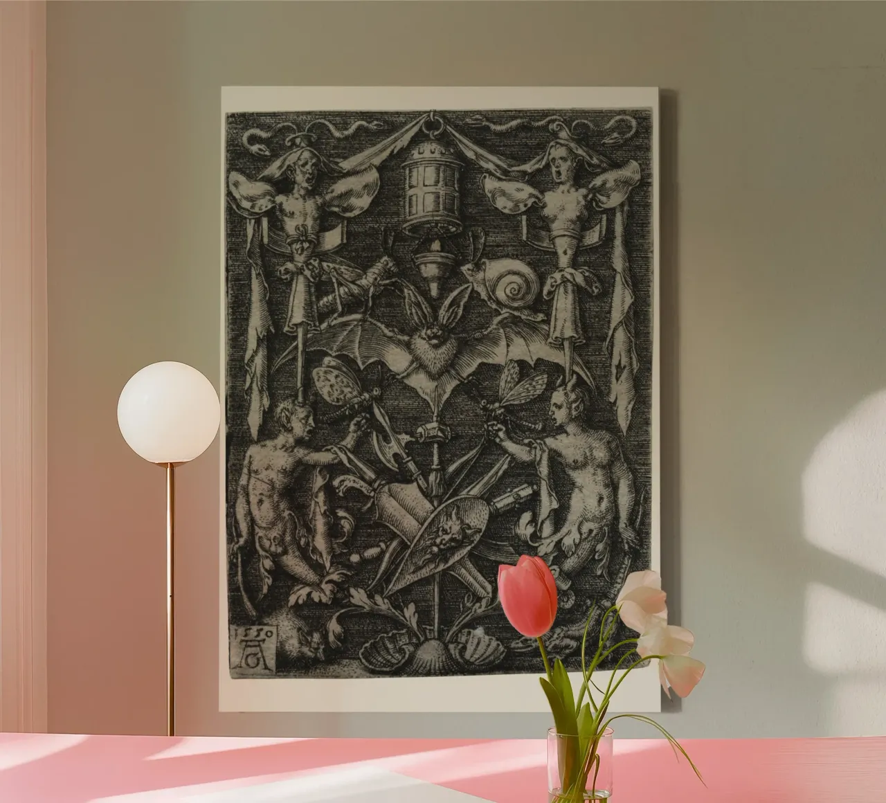 Gravure vintage chauve-souris et démons - Gothic Art Print toile avec Caisse américaine de vintagepod