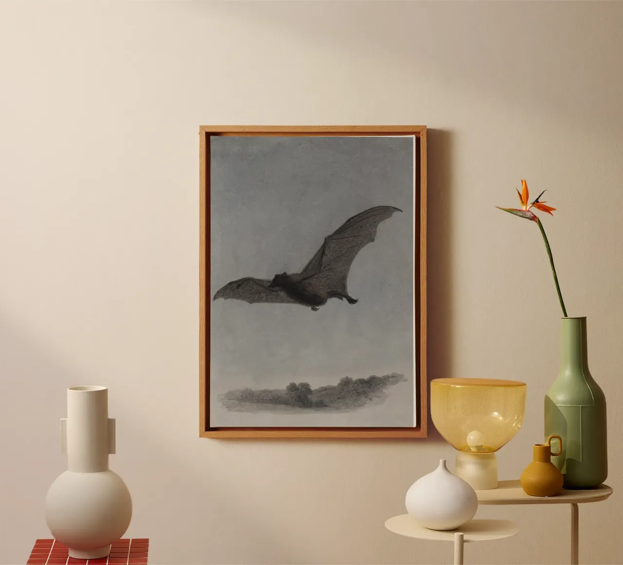 Pipistrello d'epoca in volo - Arte di Halloween lunatica tela con Cornice a cassetta da vintagepod