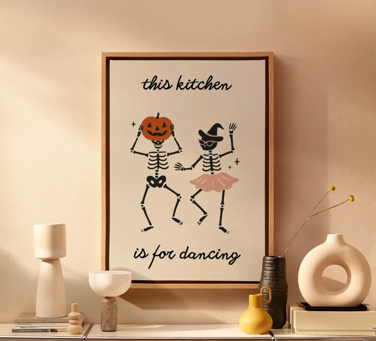 Questa cucina è per ballare - Scheletri Disco Party Art Prin tela con Cornice a cassetta da vintagepod