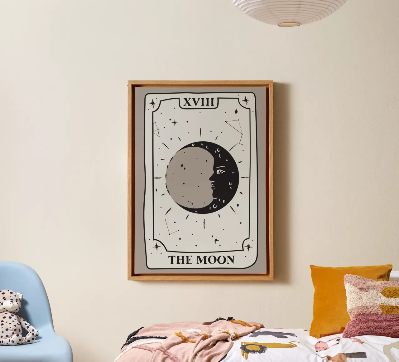 The Moon Tarot Card Art - Celestial & Minimalist Decor canvas with Floater frame by vintagepod