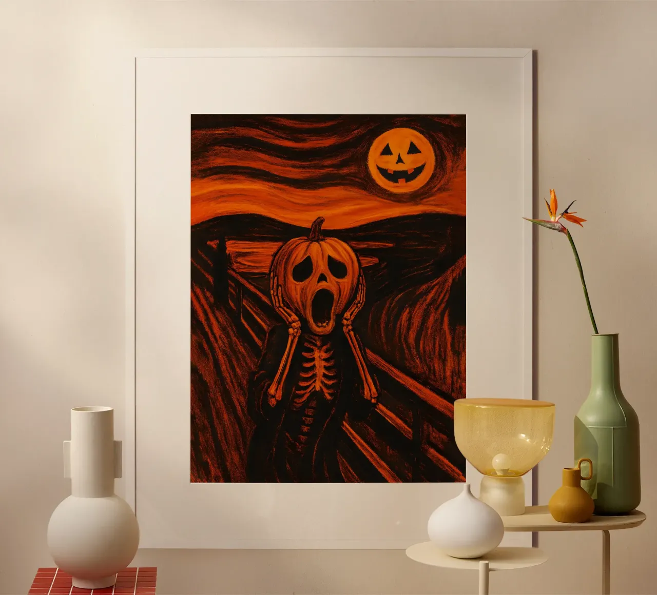 Arte della zucca con urlo di Halloween poster con telaio in alluminio da 🥝 KIWI STORE