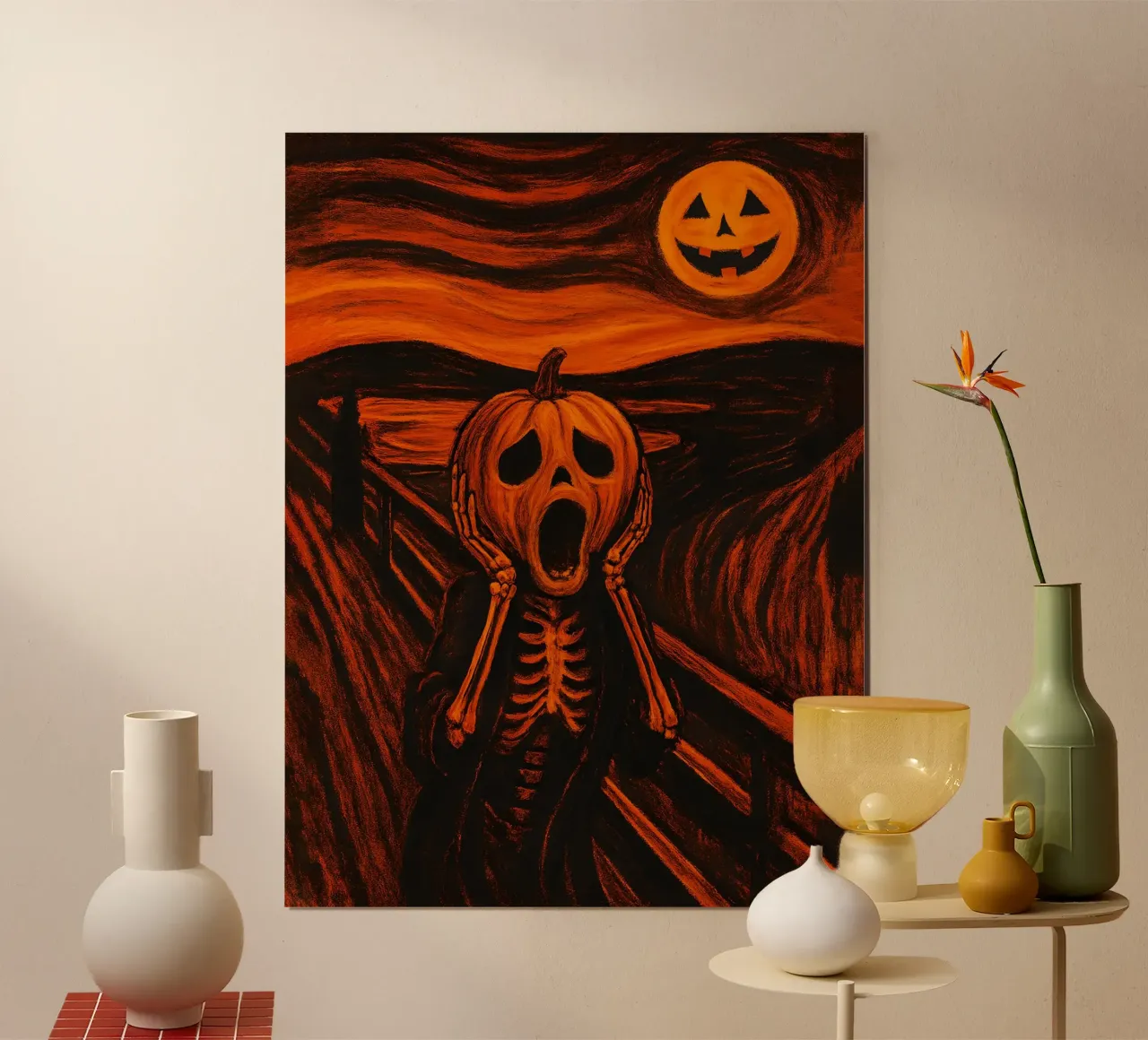 Arte della zucca con urlo di Halloween poster con telaio in alluminio da 🥝 KIWI STORE