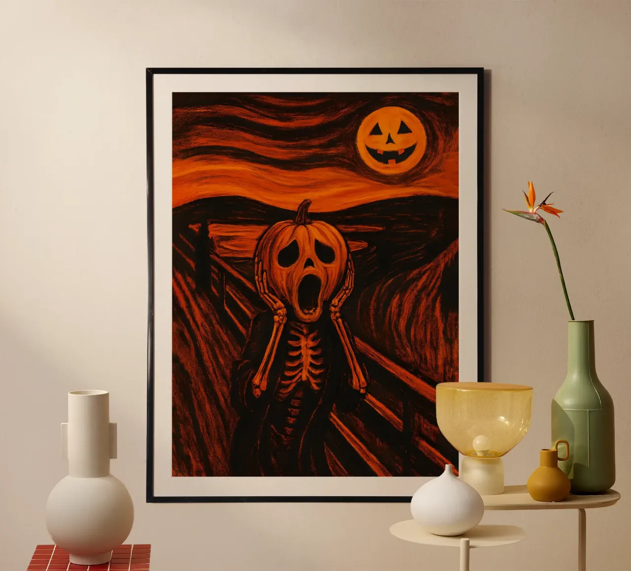 Arte della zucca con urlo di Halloween poster con telaio in alluminio da 🥝 KIWI STORE