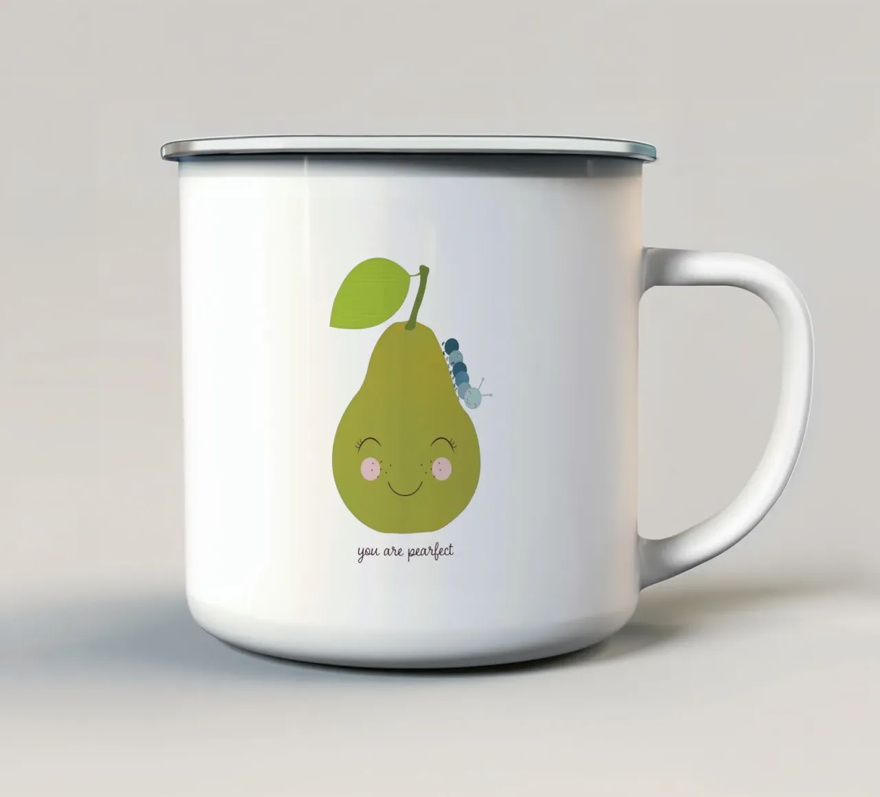 Sei una pera perfetta Illustrazione di pera sorridente e carina tazza in smalto da JaySan Studio