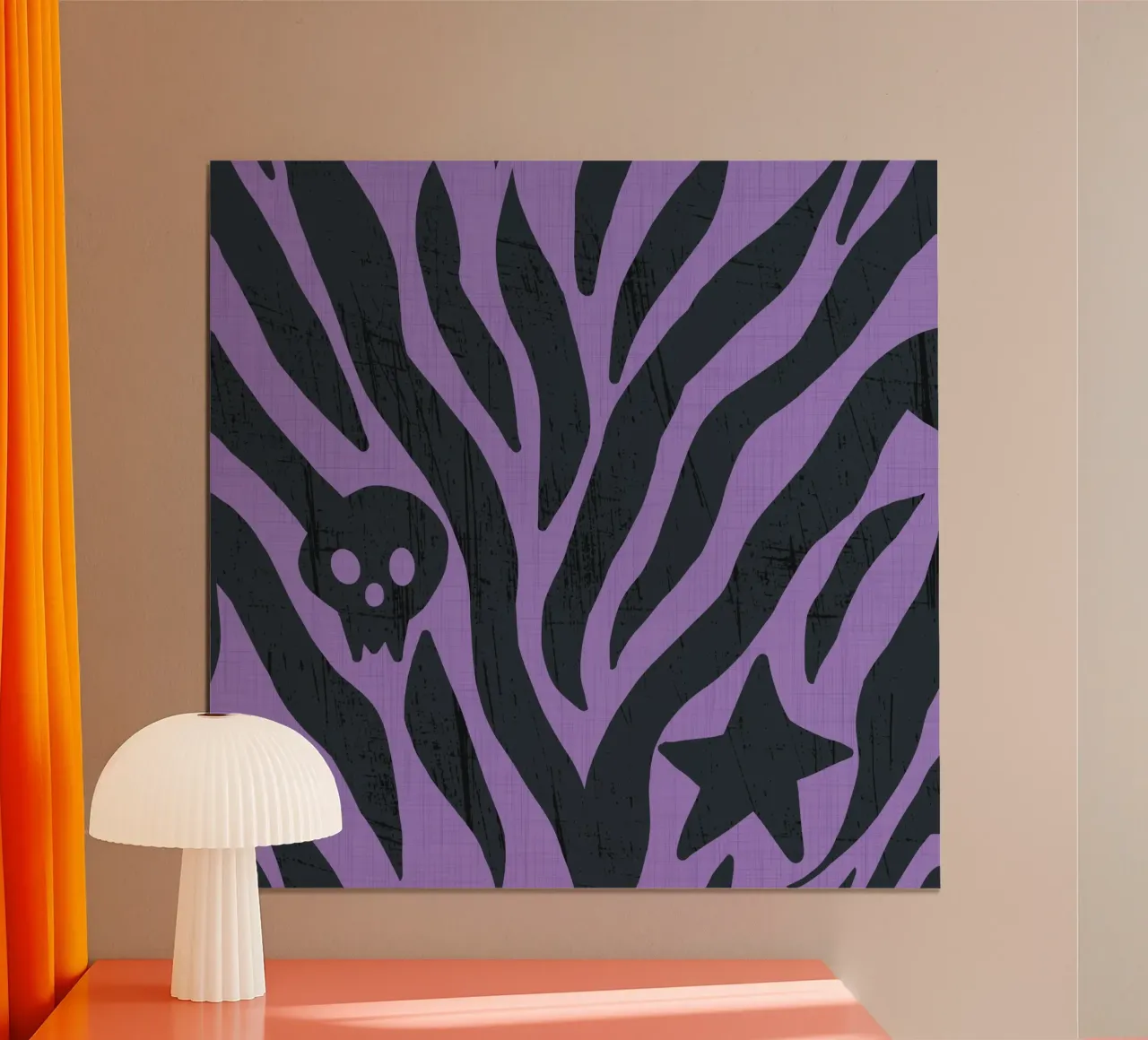 Zebra viola con teschio - Stampa animale punk di Halloween poster con telaio in plastica da susanacosta