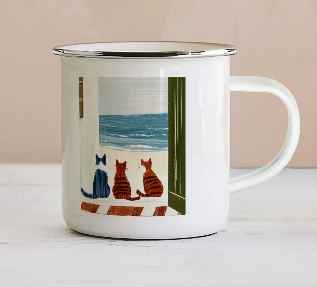 Sulla soglia della spiaggia tazza in smalto da Curious Canvas