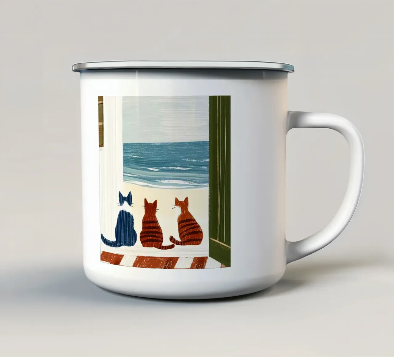 Sulla soglia della spiaggia tazza in smalto da Curious Canvas