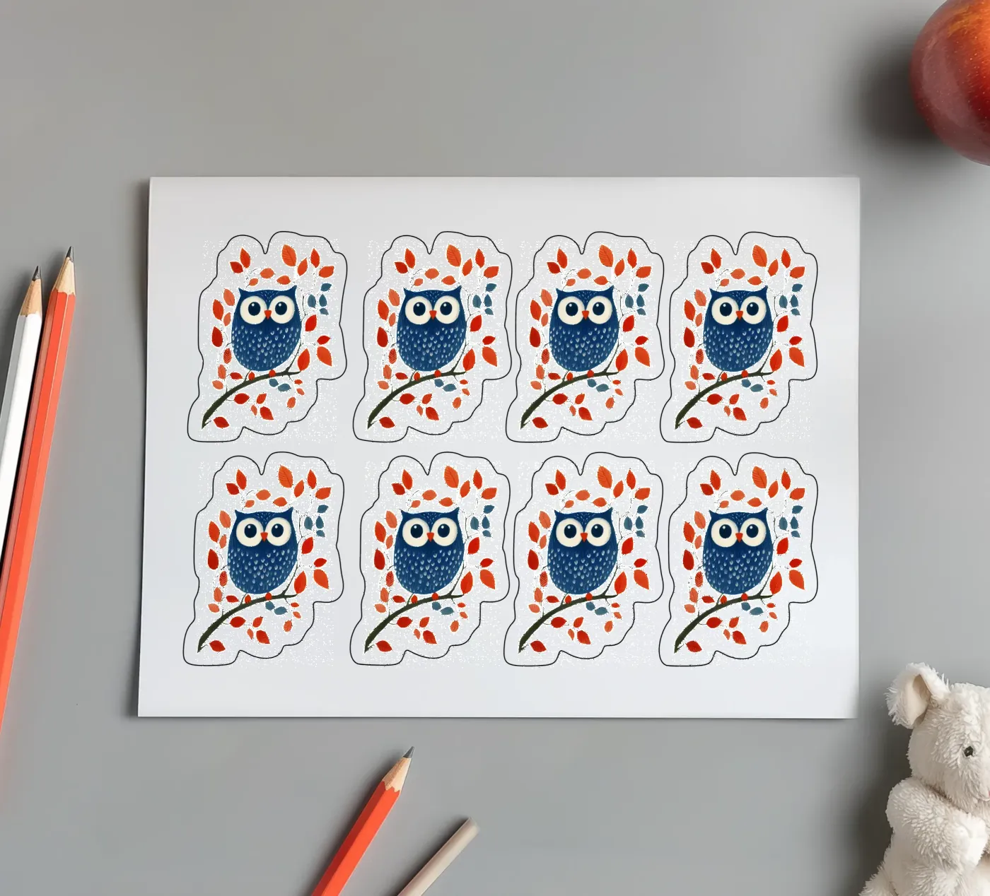 Blaue Eule Stickerbogen von Curious Canvas