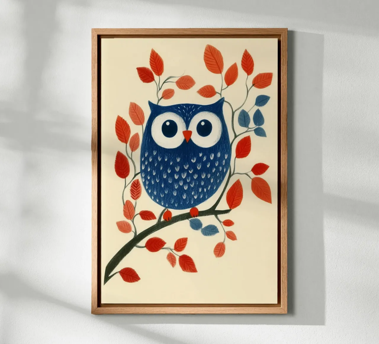 Gufo blu tela con Cornice a cassetta da Curious Canvas