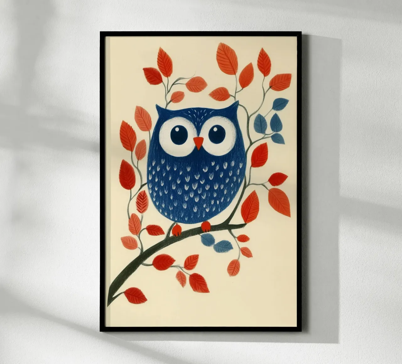 Gufo blu poster con telaio in plastica da Curious Canvas