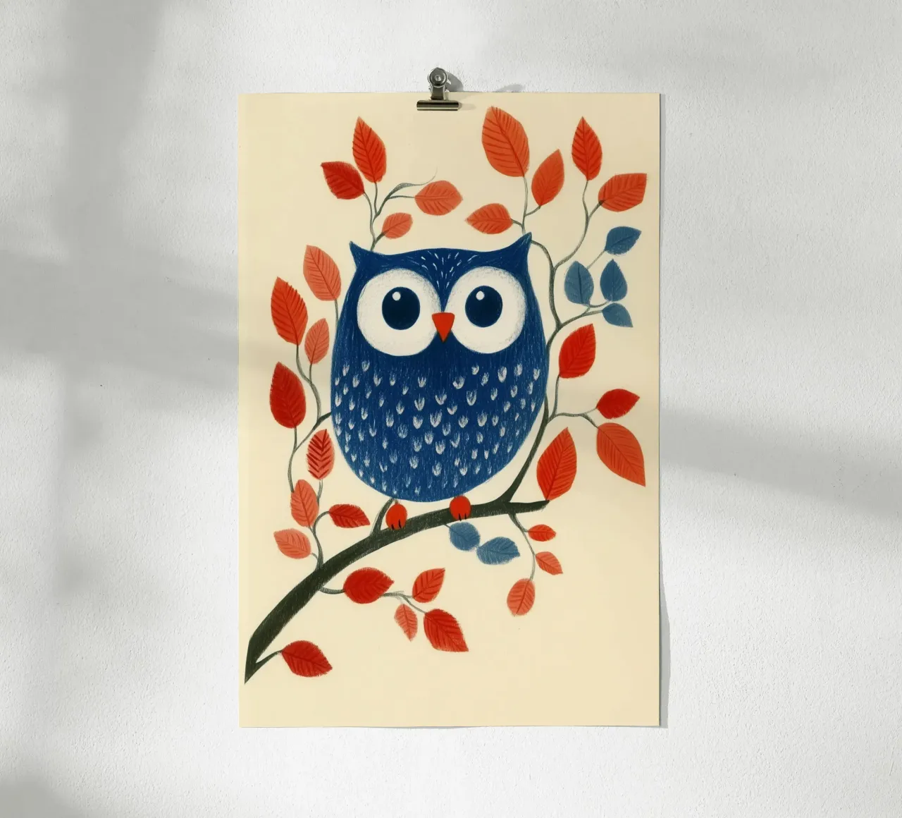 Gufo blu poster con telaio in plastica da Curious Canvas