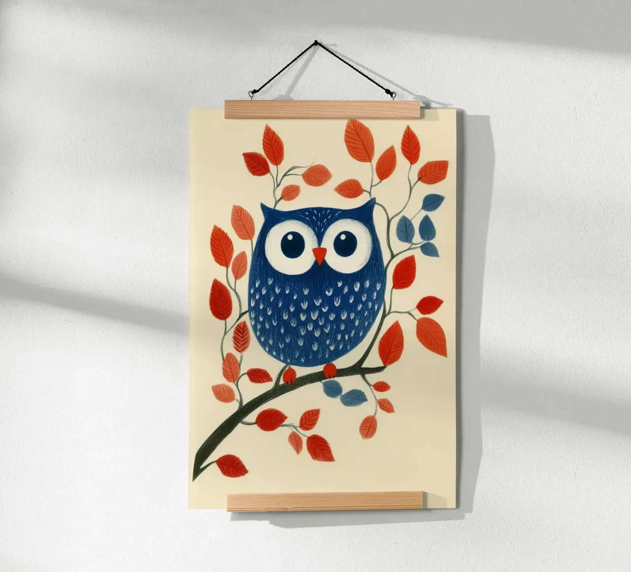 Gufo blu poster con telaio in plastica da Curious Canvas