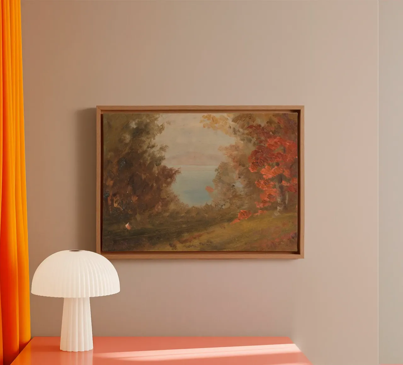 Autumn Lake View - Vintage Rustic Landscape Art canvas with Floater frame by vintagepod