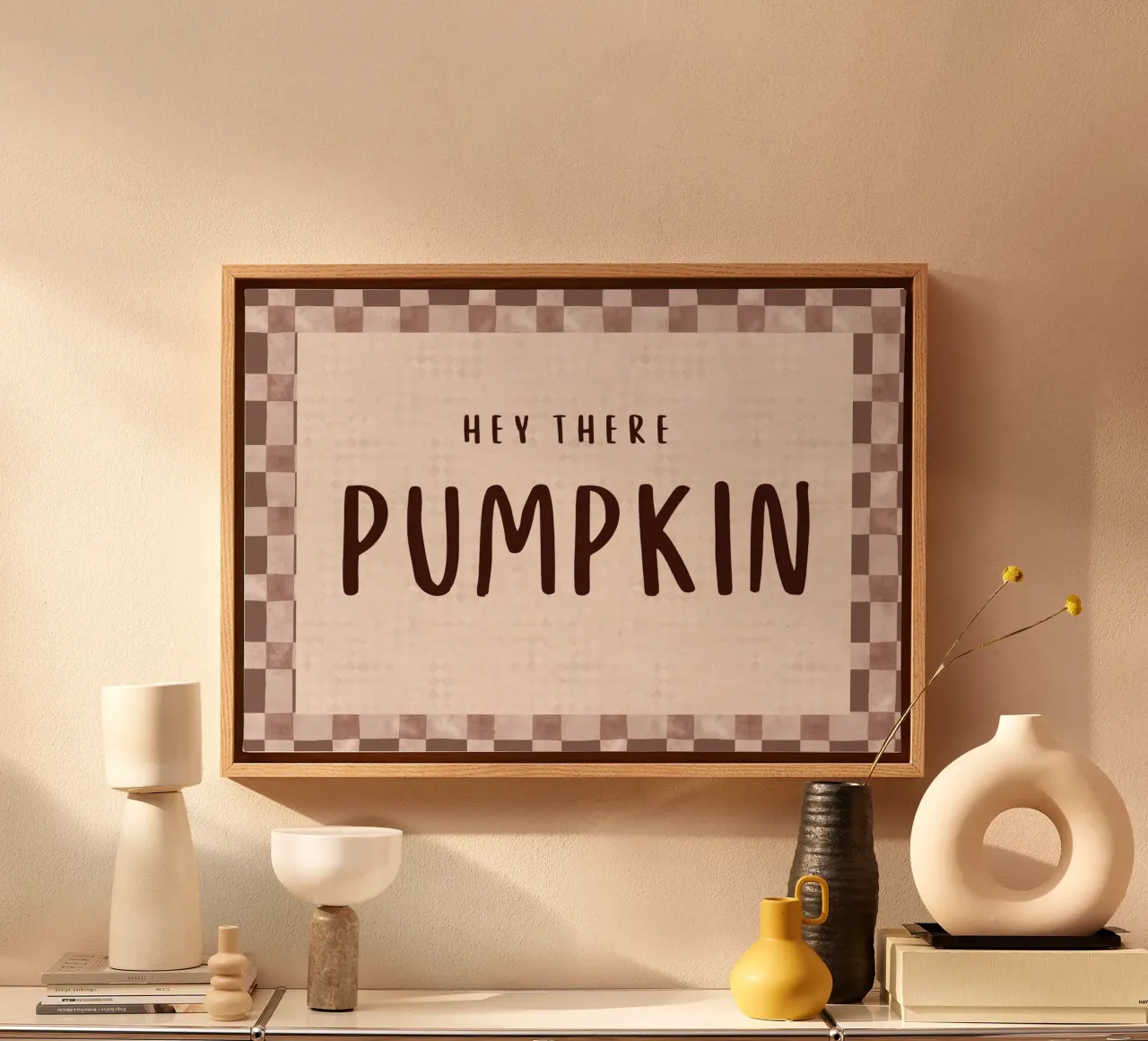 Hey There Pumpkin - Poster autunnale a scacchi tela con Cornice a cassetta da vintagepod