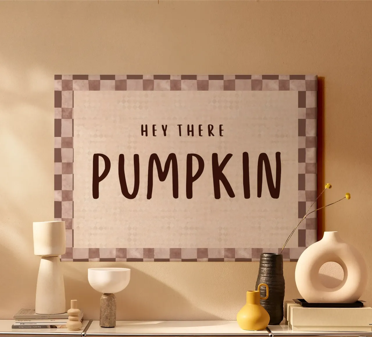 Hey There Pumpkin - Poster autunnale a scacchi tela con Cornice a cassetta da vintagepod