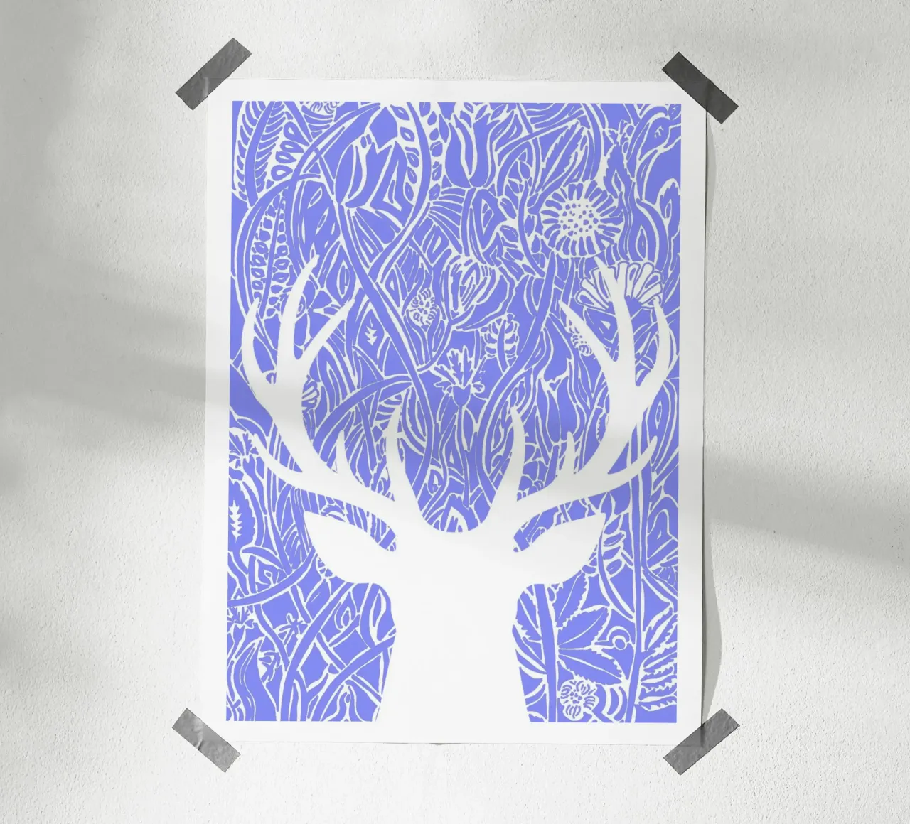 Cervo bianco - viticci dei fiori poster con telaio in plastica da PaperLine Art
