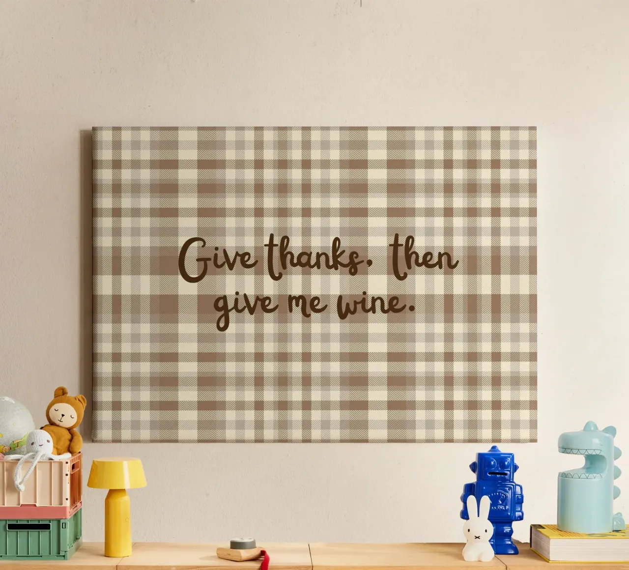 Geef Dank, Dan Wijn - Grappige Dankzegging Print canvas met Baklijst van vintagepod