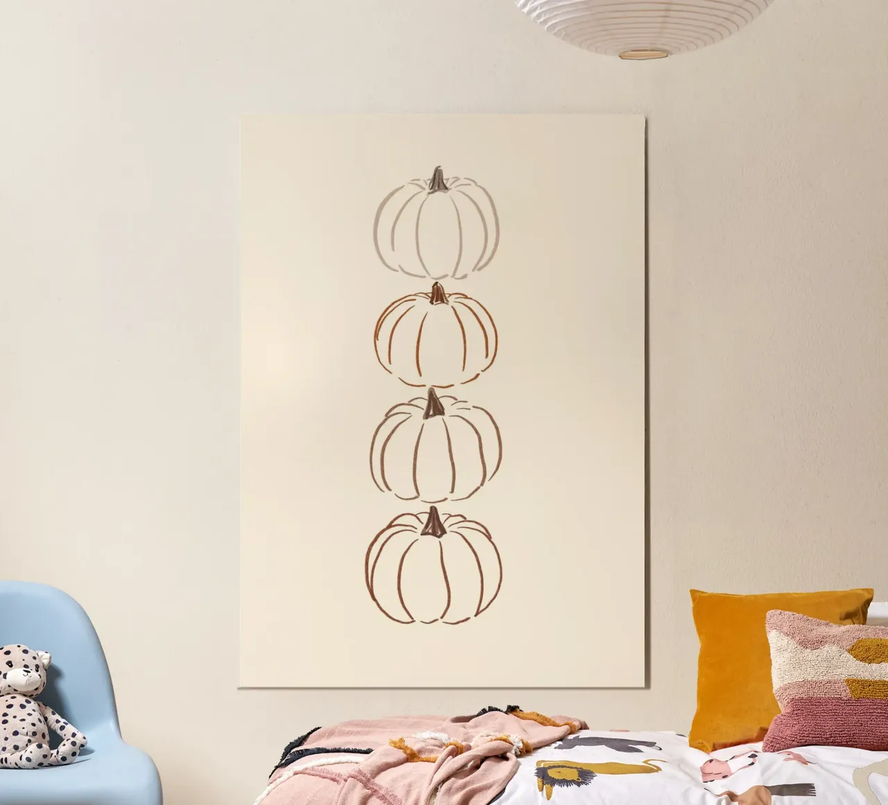 Art mural d'automne Boho Pumpkin Stack Digital Print poster avec cadre en plastique de vintagepod