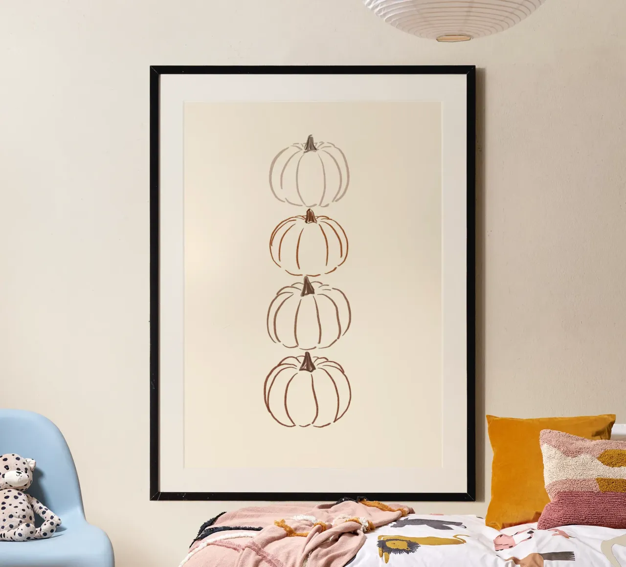 Art mural d'automne Boho Pumpkin Stack Digital Print poster avec cadre en plastique de vintagepod