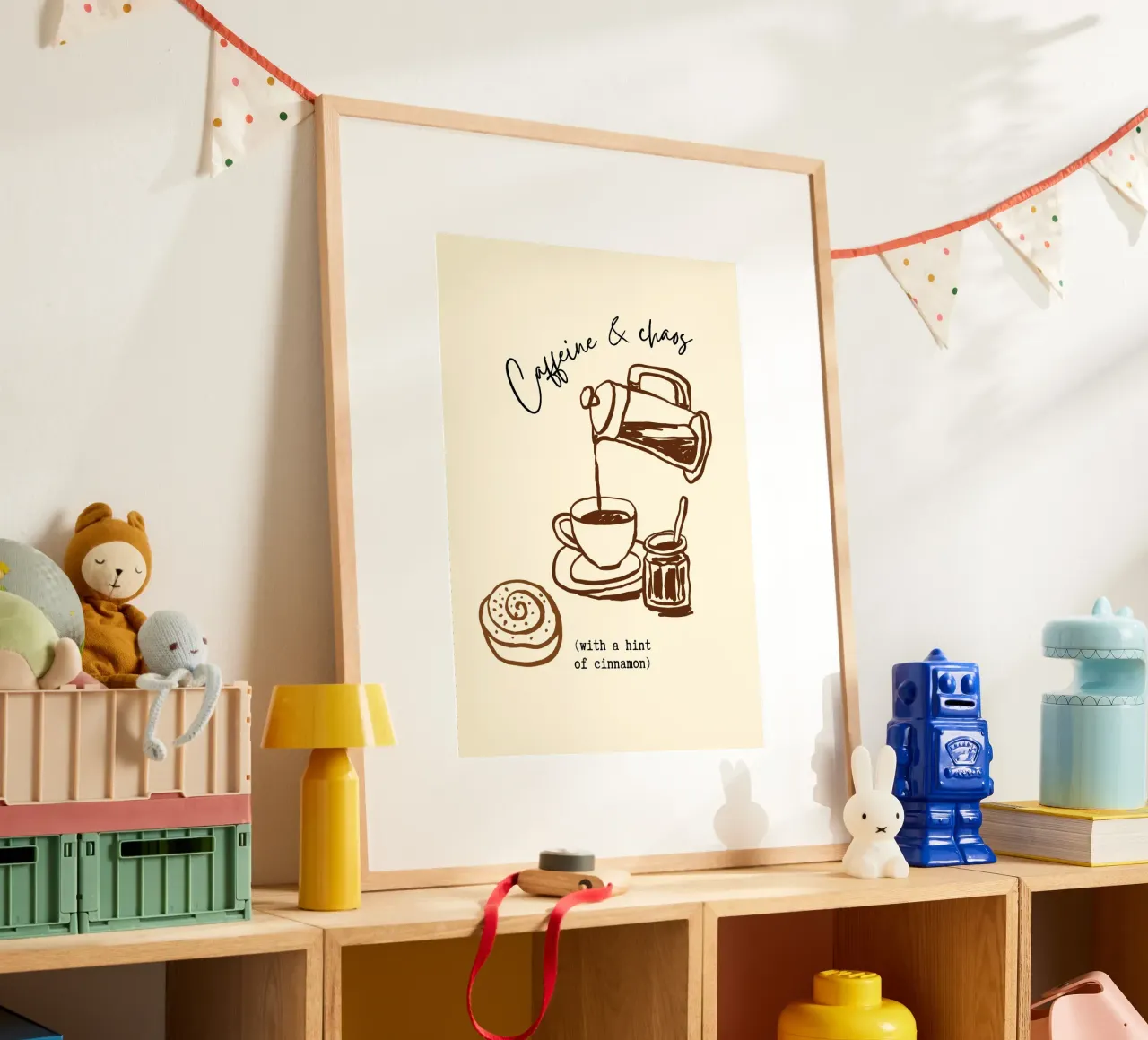 Caffeina e caos Amante del caffè Arte murale umoristica poster da vintagepod