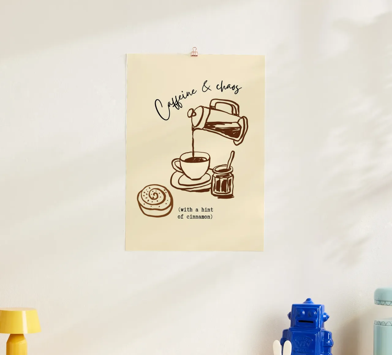 Caffeina e caos Amante del caffè Arte murale umoristica poster da vintagepod