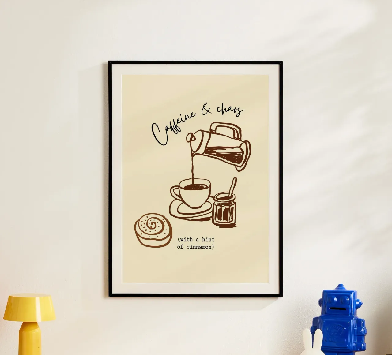Caffeina e caos Amante del caffè Arte murale umoristica poster da vintagepod