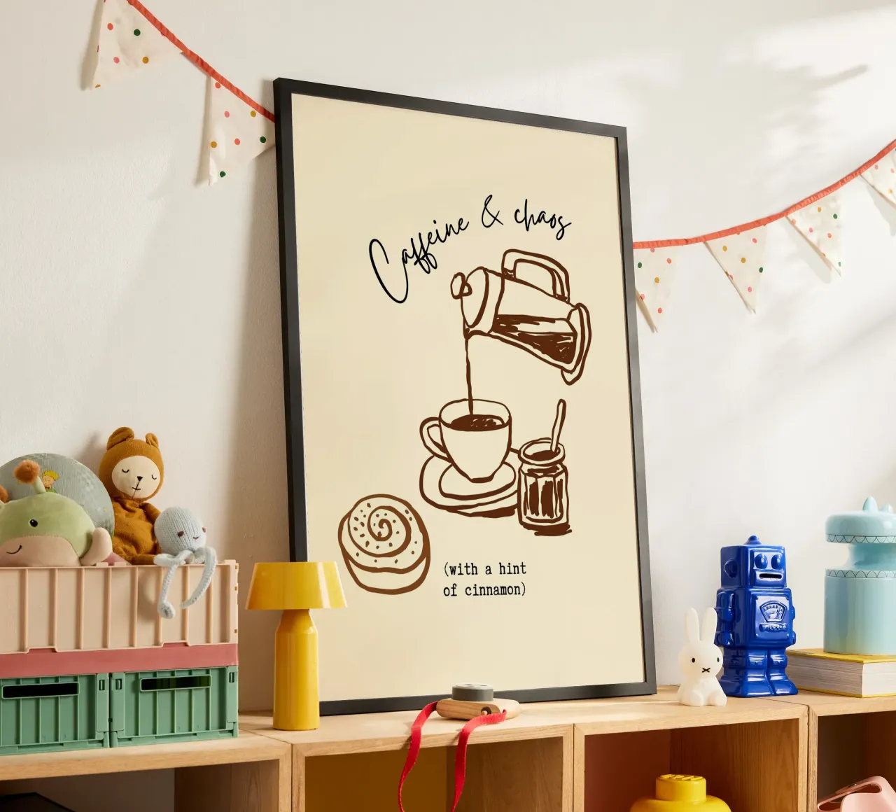 Caffeina e caos Amante del caffè Arte murale umoristica poster da vintagepod