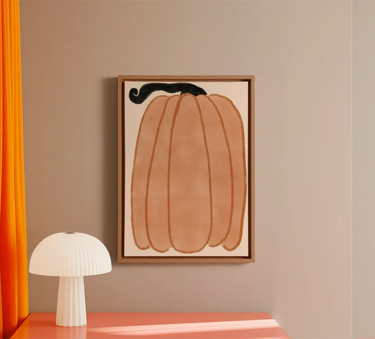 Arte da parete autunnale minimalista con zucca arancione tela con Cornice a cassetta da vintagepod