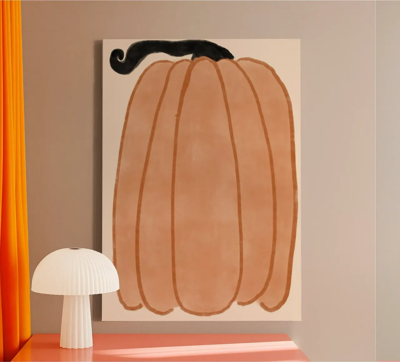 Arte da parete autunnale minimalista con zucca arancione tela con Cornice a cassetta da vintagepod