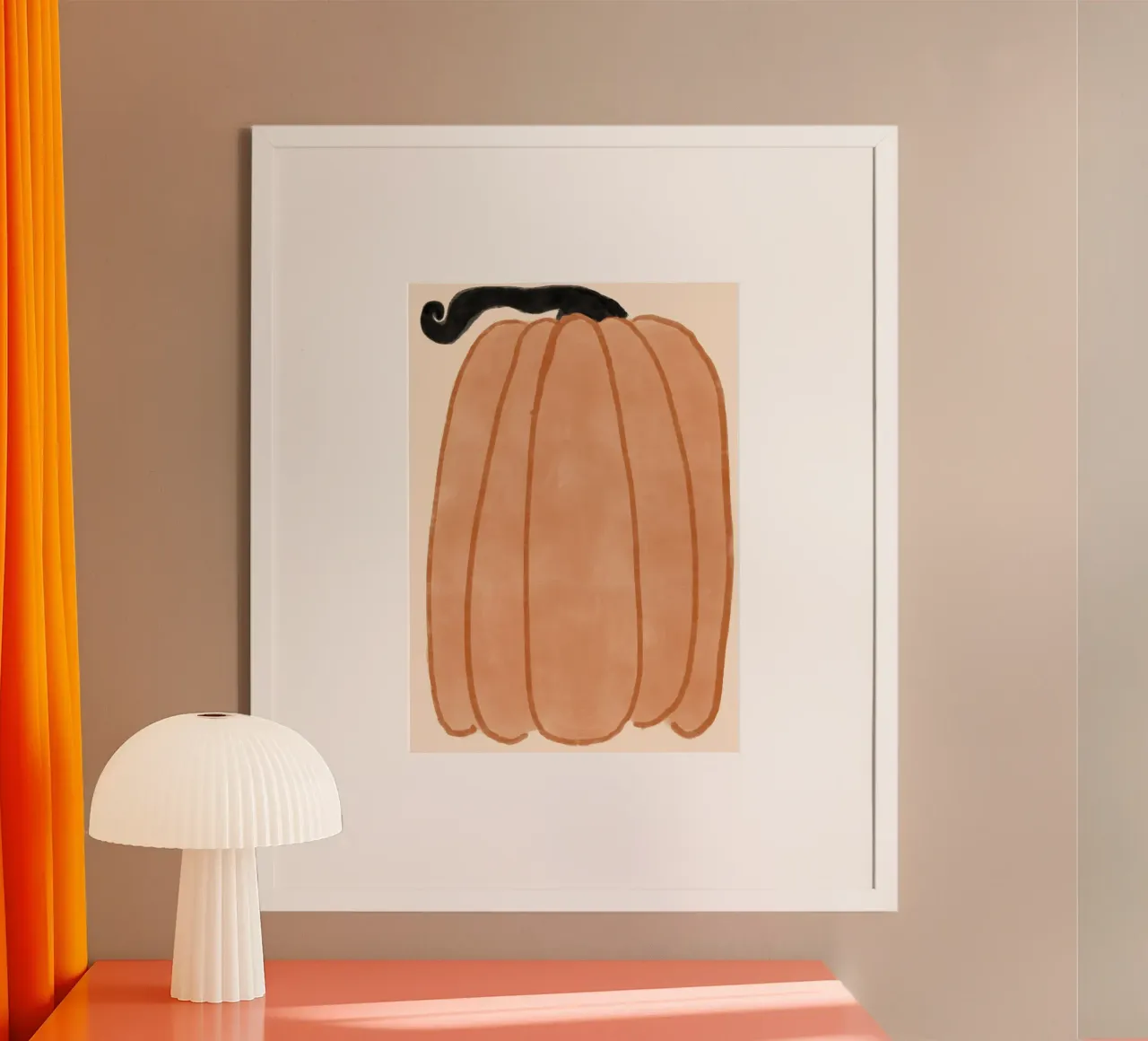 Arte da parete autunnale minimalista con zucca arancione poster con telaio in plastica da vintagepod