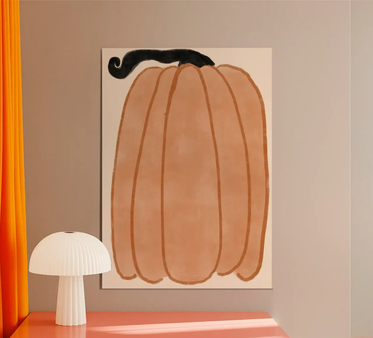 Arte da parete autunnale minimalista con zucca arancione poster con telaio in plastica da vintagepod