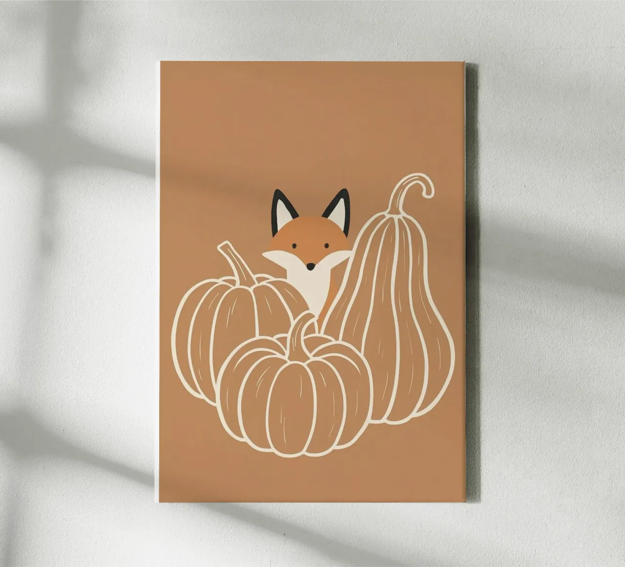 Schattige Vos en Pompoenen Herfst Boho Muur Kunst canvas met Baklijst van vintagepod