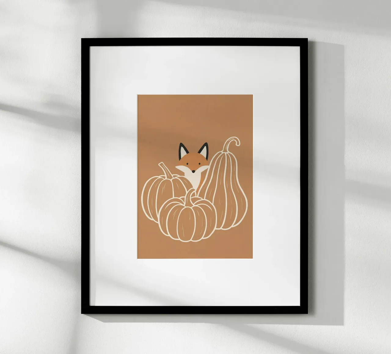 Niedlicher Fuchs und Kürbisse Herbst Boho Wandkunst Poster mit Kunststoffrahmen von vintagepod