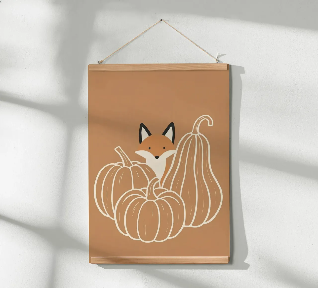 Niedlicher Fuchs und Kürbisse Herbst Boho Wandkunst Poster mit Kunststoffrahmen von vintagepod