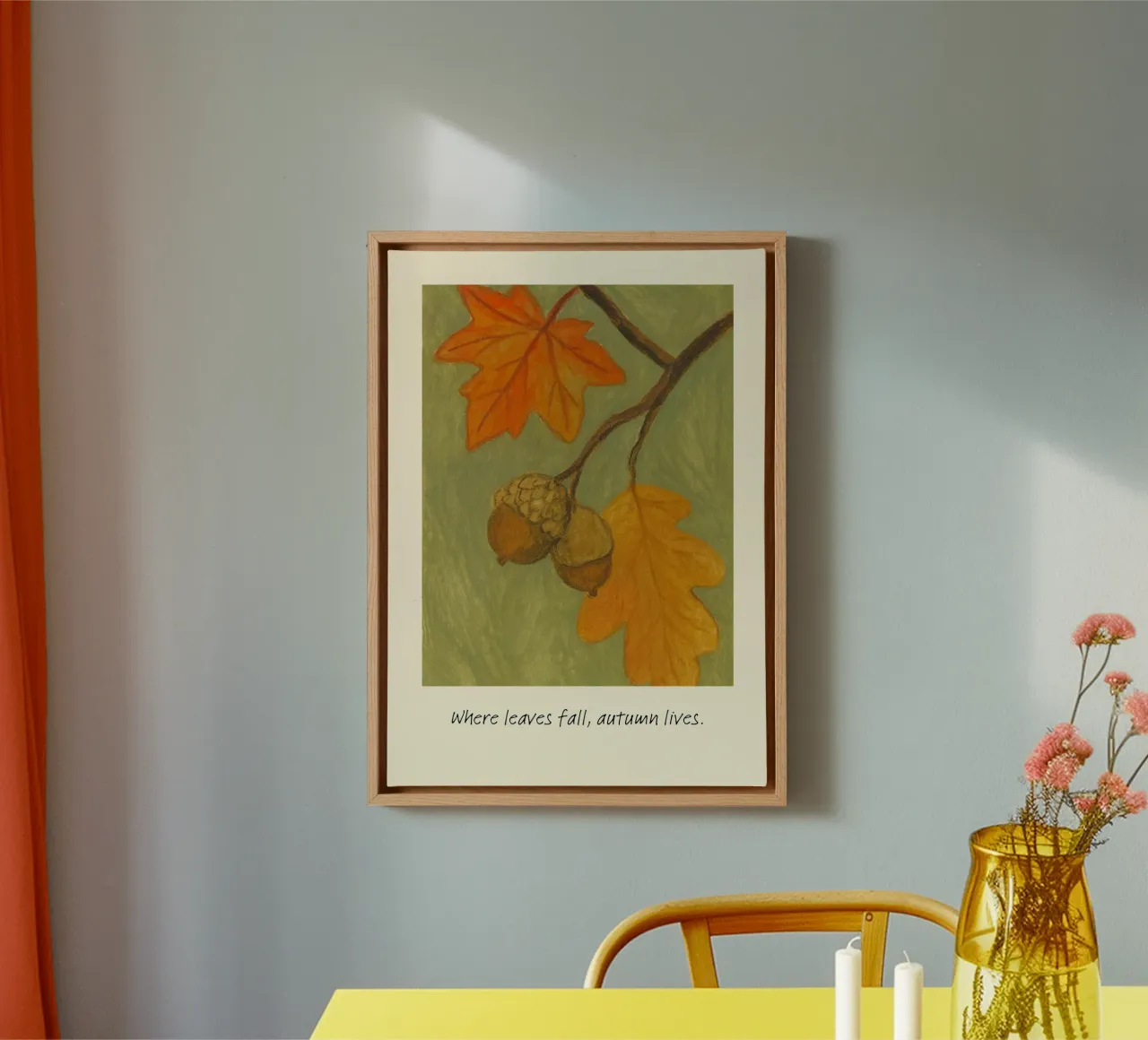 Waar de bladeren vallen, leeft de herfst botanische print canvas met Baklijst van vintagepod