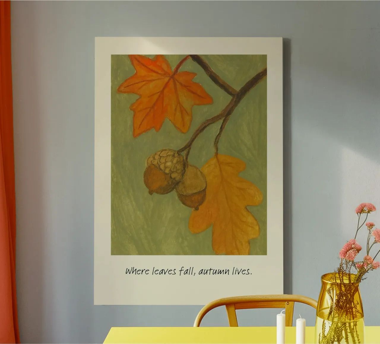 Waar de bladeren vallen, leeft de herfst botanische print canvas met Baklijst van vintagepod
