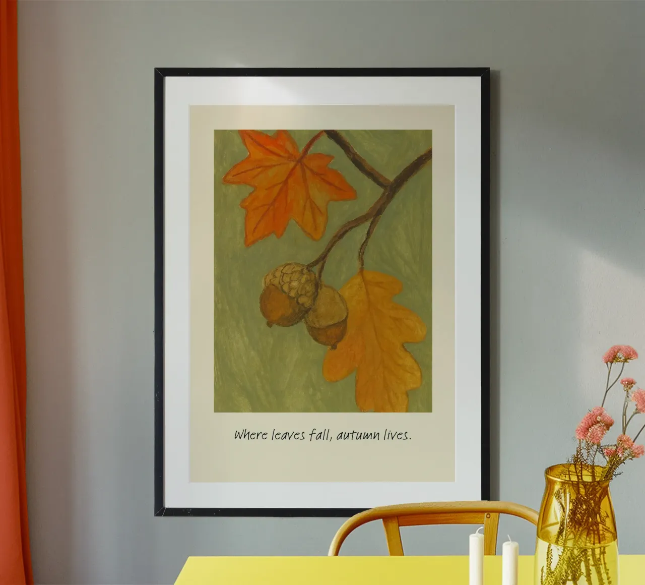 Dove cadono le foglie, l'autunno vive nella stampa botanica poster con telaio in alluminio da vintagepod