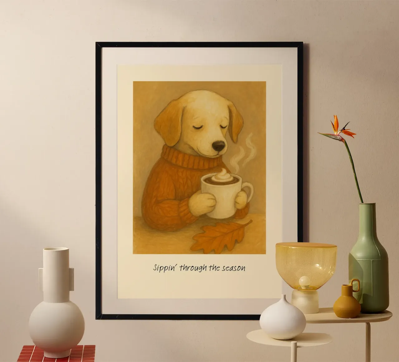 Sippin' Through The Season Hund & Kaffee Druck Poster von vintagepod