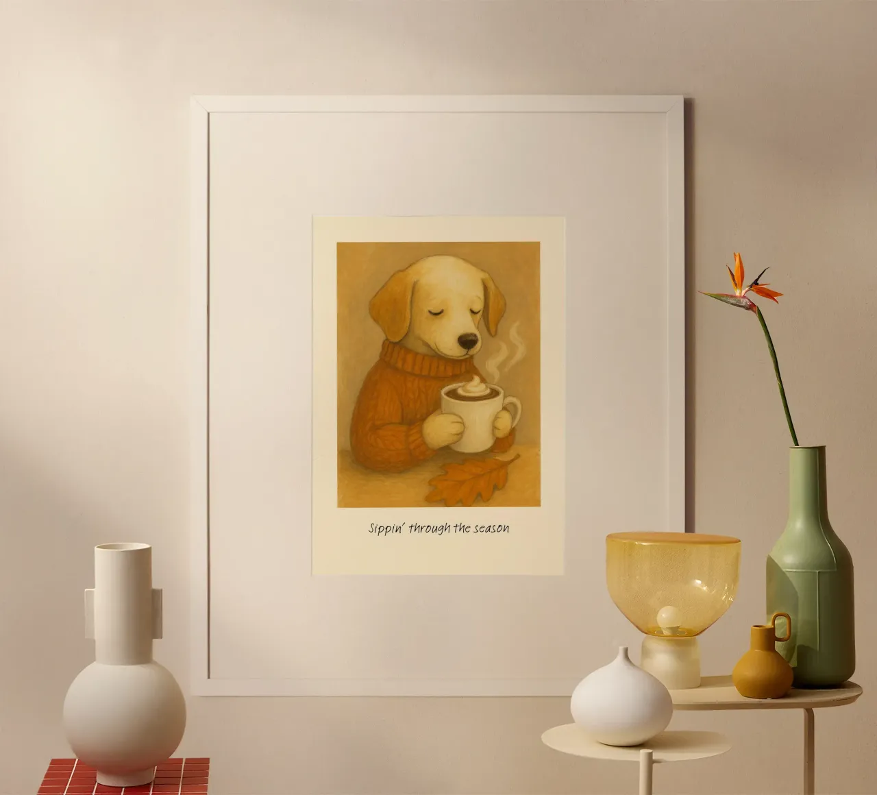 Sippin' Through The Season Hund & Kaffee Druck Poster von vintagepod