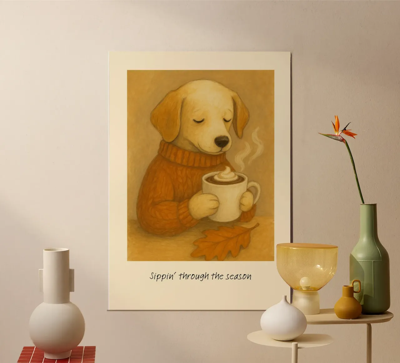 Sippin' Through The Season Hund & Kaffee Druck Poster von vintagepod