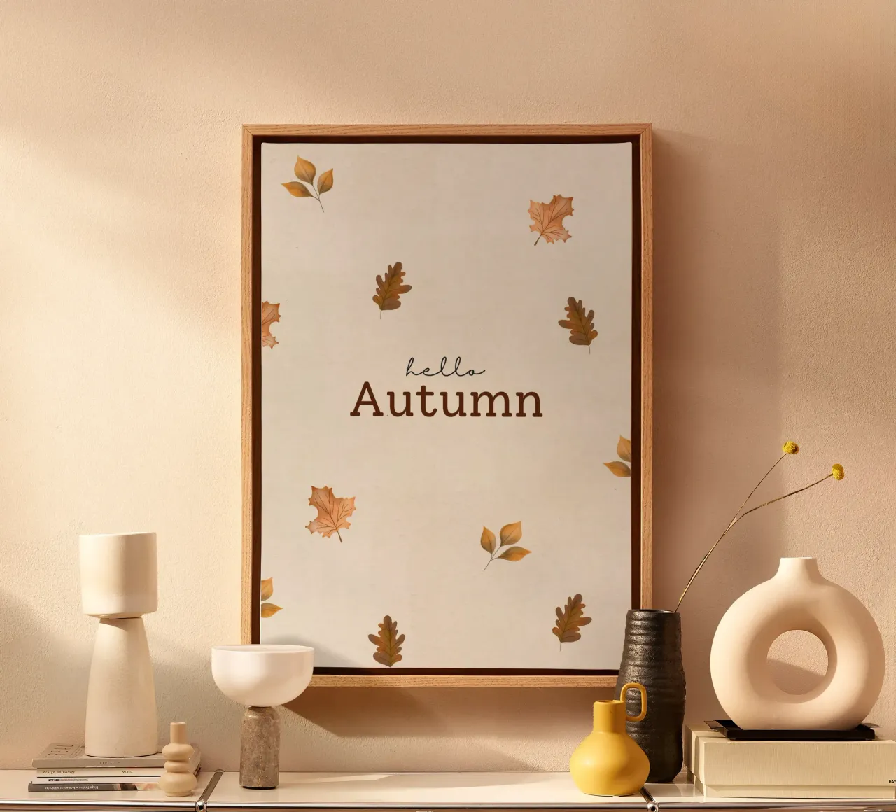 Foglie acquerellate di Hello Autumn Stampa digitale tela con Cornice a cassetta da vintagepod