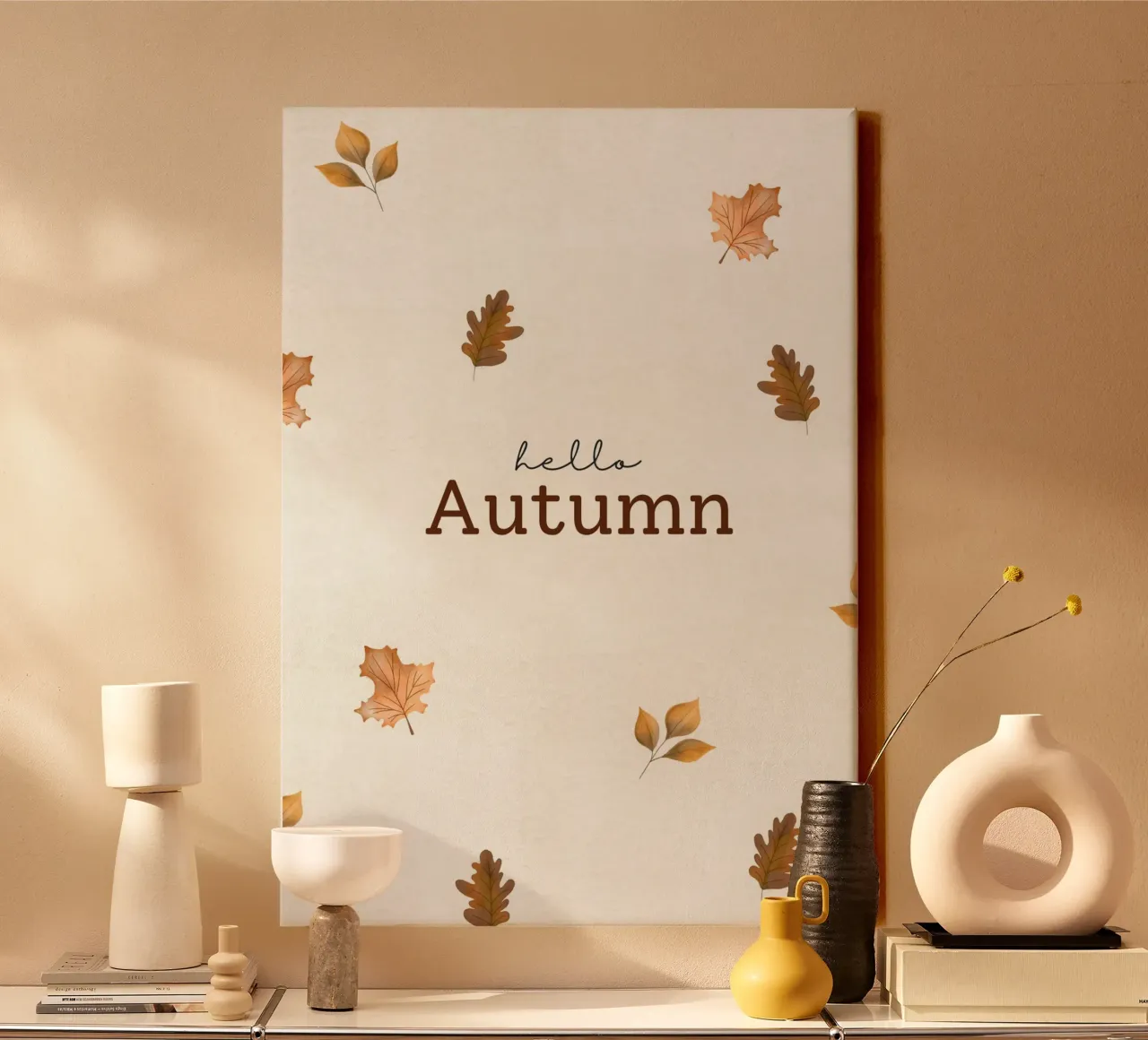 Foglie acquerellate di Hello Autumn Stampa digitale tela con Cornice a cassetta da vintagepod